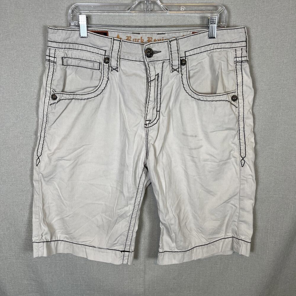 Rock Revival Mens Light Gray Studded Inserts Shorts Size 34 11" inseam Twill